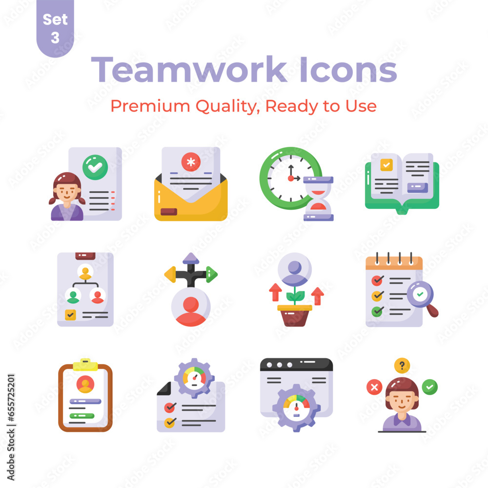 Teamwork icons set in customizable style, ready to premium download