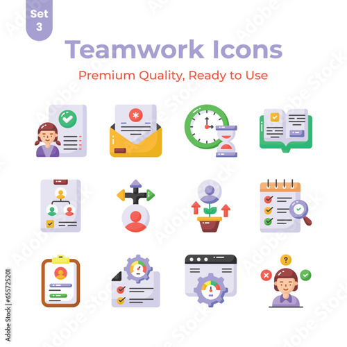 Teamwork icons set in customizable style, ready to premium download