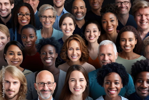 Portrait of successful multiethnic group of business people looking at camera. Happy multi cultural and multi aged generation people smiling. photo
