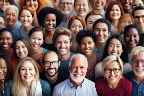 Group of smiling diverse people. Group of happy mix race and multi generation business people smiling and looking at camera.