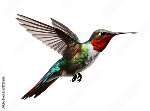 Flying Hummingbird bird isolated on white background, animal world and fauna concept, realistic design illustration, generative ai