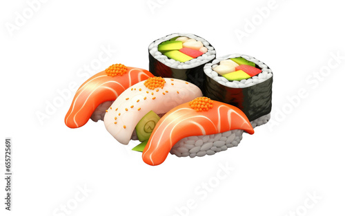 Illustration Of Colorful Sushi Isolated on White Transparent Background.