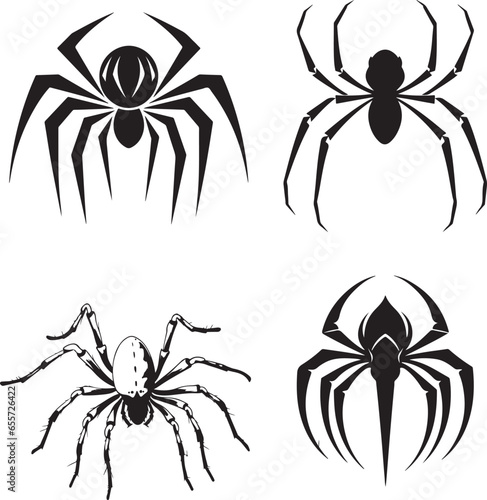 Halloween spider set icons Vector holiday october horror illustration Silhouette of black insect icon