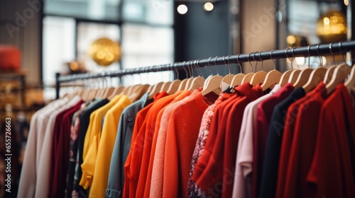 Clothing on hanger at the modern shop boutique.