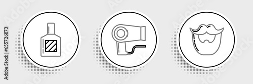 Set line Mustache and beard, Aftershave and Hair dryer icon. Vector