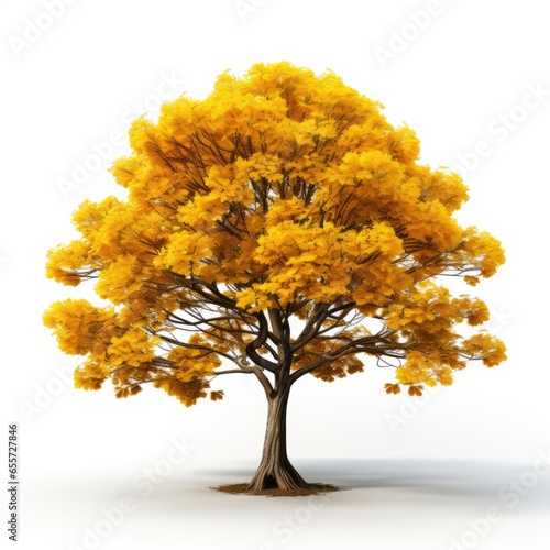 Full View Ipe Tree Tabebuia Spp.On A Completely, Isolated On White Background, For Design And Printing