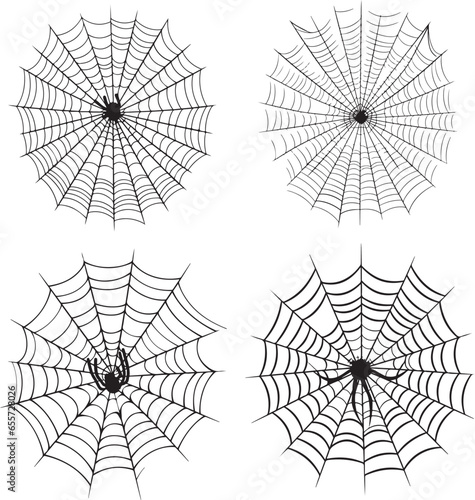 Spooky Halloween Spider web set collection isolated on white background Outline vector illustration