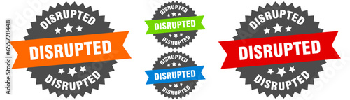 disrupted sign. round ribbon label set. Seal