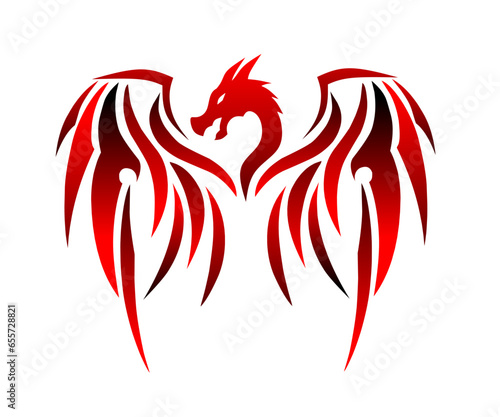 graphic vector illustration of tribal art tattoo logo symbol of a dragon with two wings