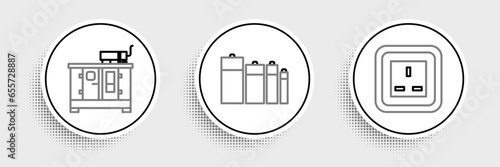 Set line Electrical outlet, Diesel power generator and Battery icon. Vector
