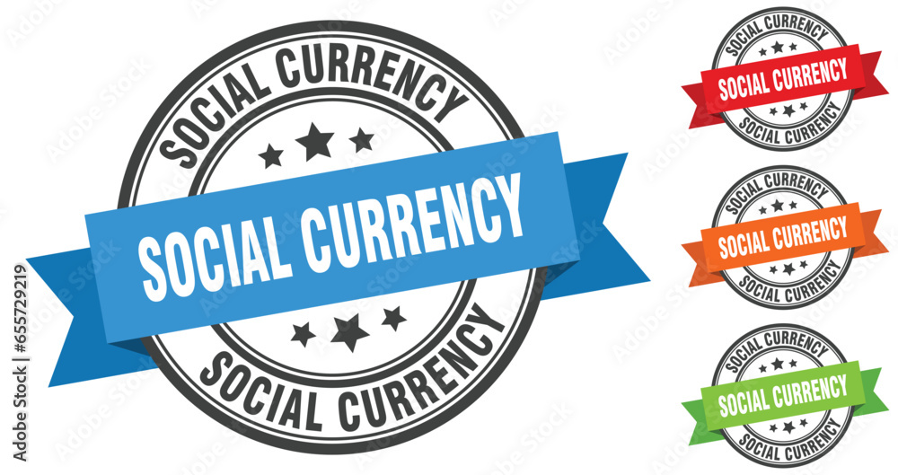 social currency stamp. round band sign set. label