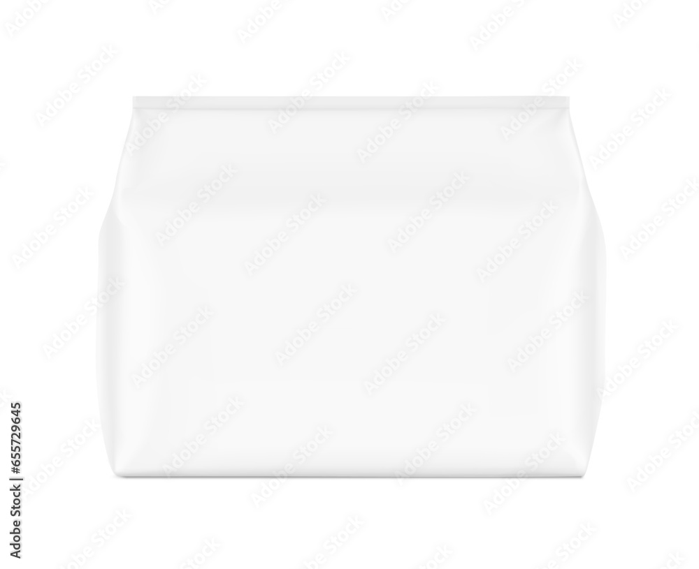 Horizontal bag mockup. Flat bottom gusset bag. Front view. High realistic. Vector illustration isolated on white background. Ready for use in presentation, promo, advertising and more. EPS10. Horizontal bag mockup. Flat bottom gusset bag. Front view. High realistic. Vector illustration isolated on white background. Ready for use in presentation, promo, advertising and more. EPS10.