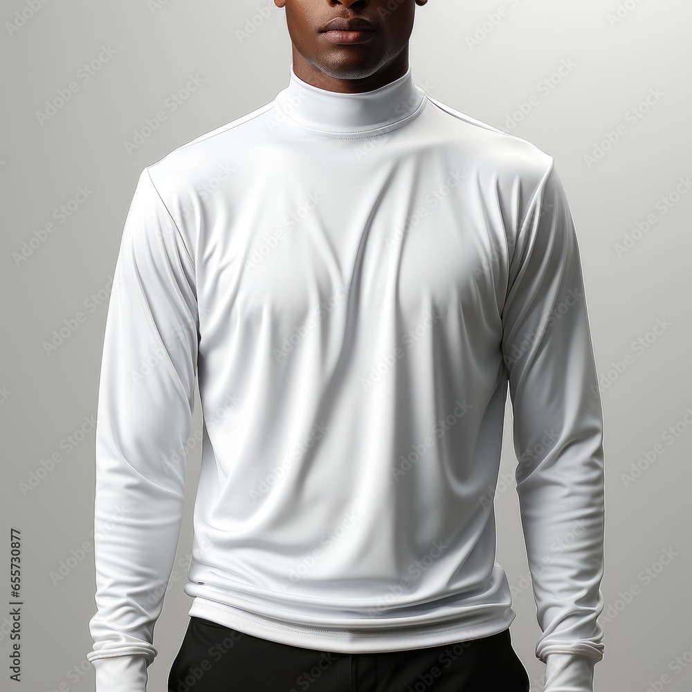 Full View Mock-Neck Shirton A Completely, Isolated On White Background, For Design And Printing Full View Mock-Neck Shirton A Completely, Isolated On White Background, For Design And Printing
