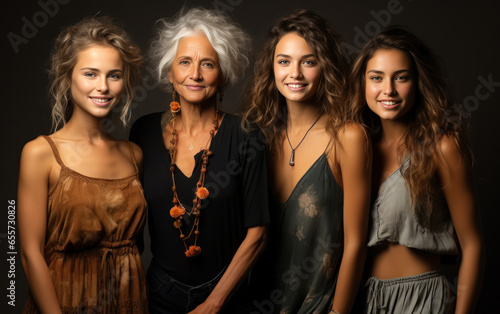 Women of different ages pose in the studio to celebrate their bodies. Body positive concept. Generative Ai