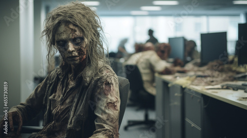 Surreal Work Environment: Where Zombies Thrive, Generative AI photo
