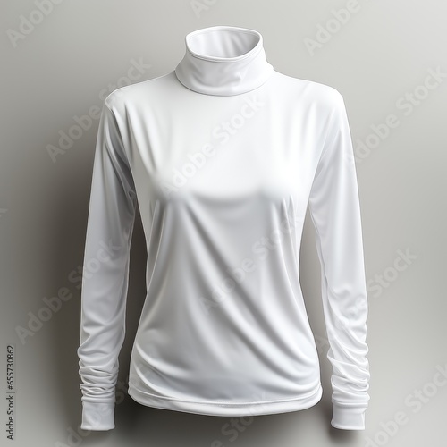 Full View Mock-Neck Shirton A Completely, Isolated On White Background, For Design And Printing