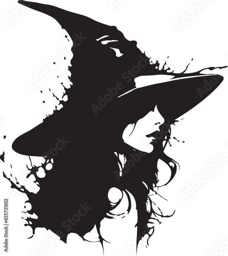 Silhouette witch in hat  Halloween vector icon illustration Halloween witch isolated on white background  
