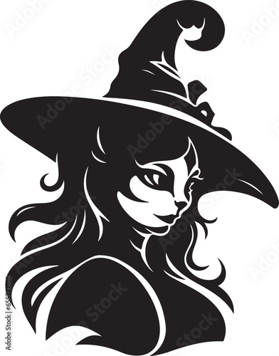 Silhouette witch in hat  Halloween vector icon illustration Halloween witch isolated on white background  