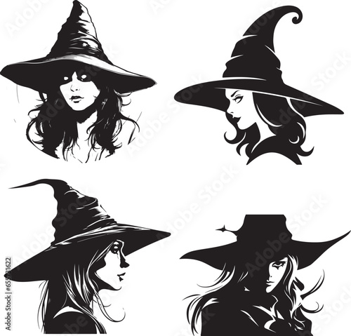 Silhouette witch in hat  Halloween vector icon illustration Halloween witch isolated on white background  