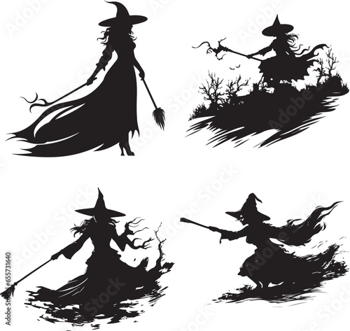 Silhouette witch in hat  Halloween vector icon illustration Halloween witch isolated on white background  