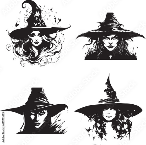 Silhouette witch in hat  Halloween vector icon illustration Halloween witch isolated on white background  