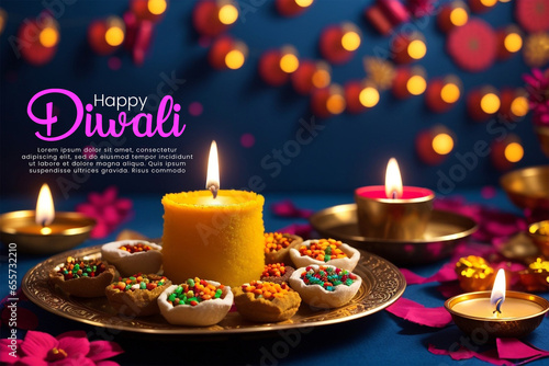 Canvas Print Happy diwali indian festival background with candles diwali day happy diwali day
