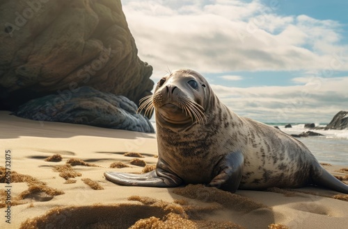 Sea lions on rocks in the water