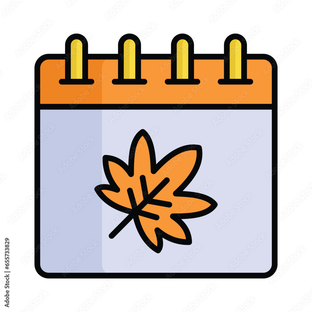 Maple leaf on calendar, autumn calendar vector design in modern style Maple leaf on calendar, autumn calendar vector design in modern style