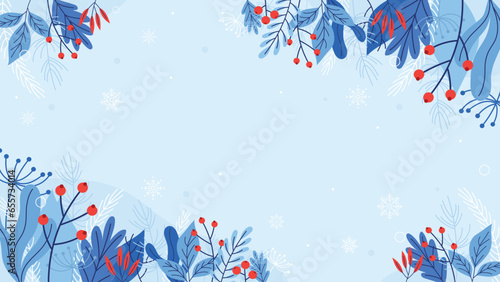 Hello winer background for social media, for event invitation, discount voucher, ad, with place for text. Colorful winter banner with falling snowflakes. Christmas card. Wintry scenes. Vector eps