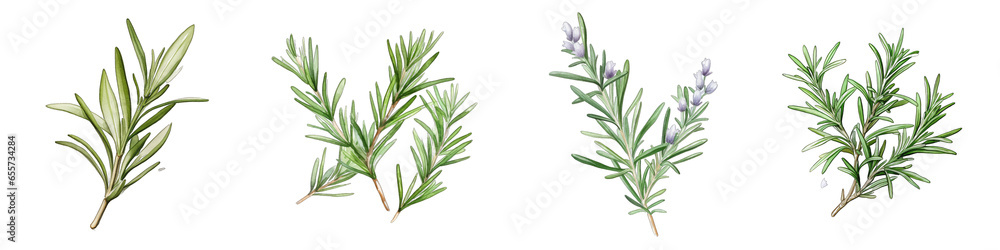 Rosemary  Botanical View On A Clean White Background Soft Watercolour Transparent Background