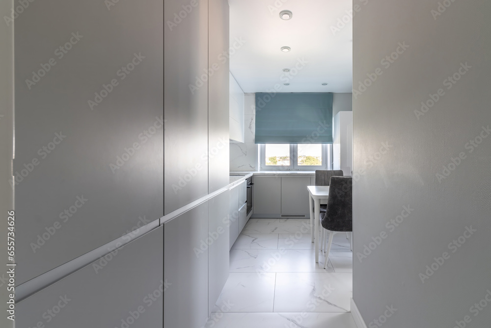 A wide angle view of contemporary modern kitchen idea design A wide angle view of contemporary modern kitchen idea design