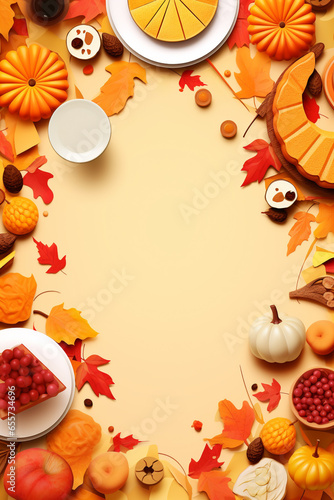 Thanksgiving and fall food and nature graphic design with copy space, AI generated illustration