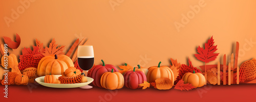 Obraz na płótnie Orange colored thanksgiving and autumn food and nature graphic design with copy space, AI generated illustration w salonie