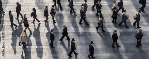 Large crowd of people moving in busy city center across streets, AI generated image