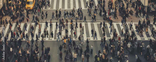 Obraz na płótnie Large crowd of people moving in busy city center across streets, AI generated image w salonie