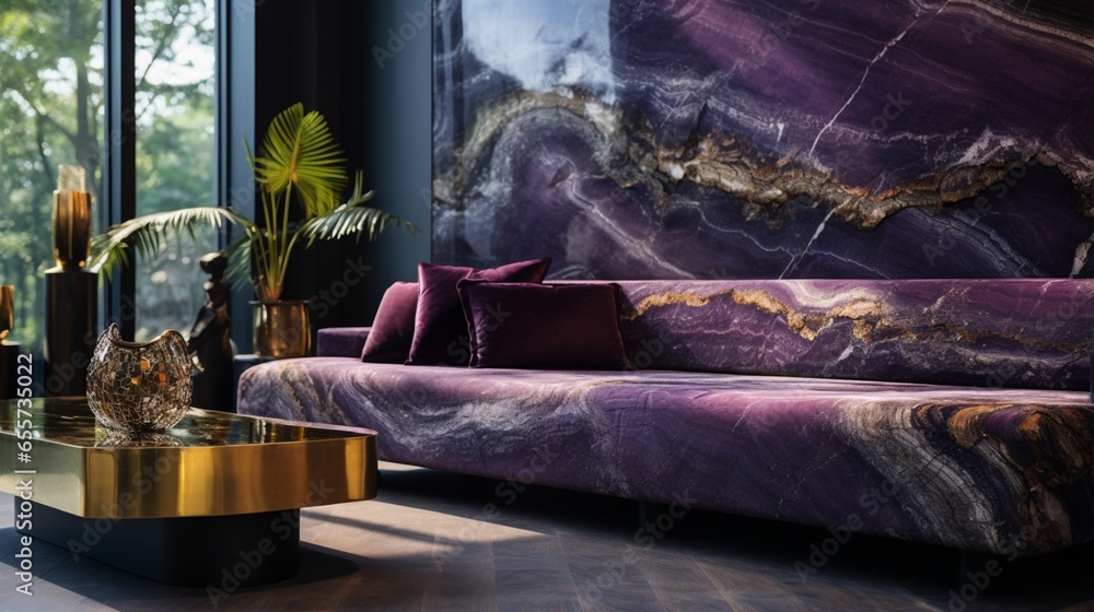 Marble Elegance: Purple marble Infused with Opulent Gold Accents in home interior
