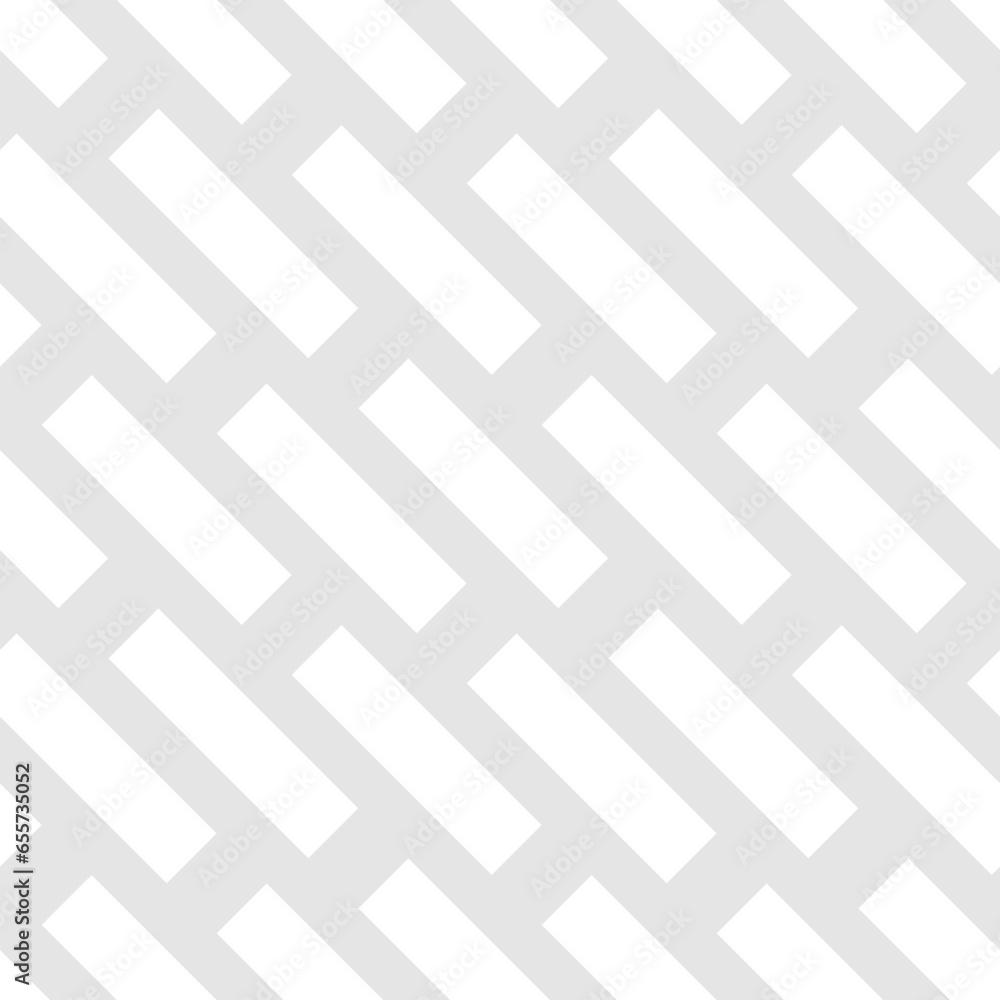 Simple grey and white vector seamless pattern with diagonal dash lines, rectangles, stripes, grid. Paving stones floor texture, brick wall. Abstract geometric background. Subtle repeat geo design