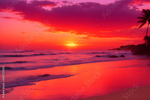 colorful  stunning sunset on the beach