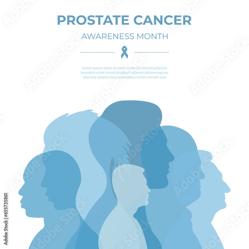 Blue November. Prostate cancer awareness month.Vector illustration with silhouettes of men and space for text.