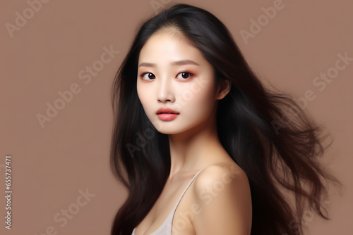 Graceful charm of a young Asian woman in natural make up