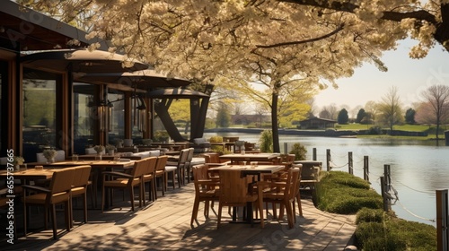 An Unoccupied Open-Air Lakeside Restaurant on a Gorgeous, Sun-Drenched Spring Day