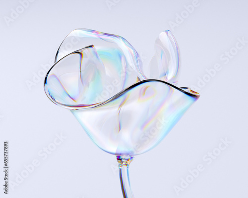 Fotografi 3d render glass flower, multicolored gradient abstract shape