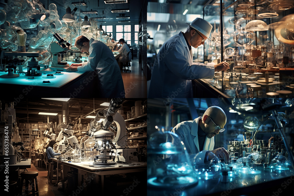 Inquisitive Scientist Delving into the Microcosm: Captivating Photo of Microscope Exploration in a Cutting-Edge Research Lab Inquisitive Scientist Delving into the Microcosm: Captivating Photo of Microscope Exploration in a Cutting-Edge Research Lab