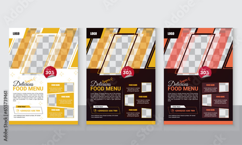 Fast food restaurant business marketing Flyer, social media post or web banner template design restaurant menu, food ordering, junk food. Pizza, Burger, French fries and Soda. Vector illustration