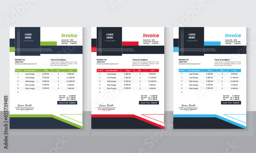 Business invoice form design template. Invoicing quotes, money bills or price invoices and payment agreement design templates. Tax form, bill graphic or payment receipt page colorful vector set
