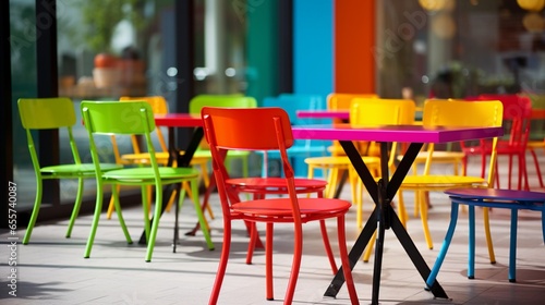 Chic Cafe Decor with a Pop up Colors on Tables and Chairs © Pretty Panda