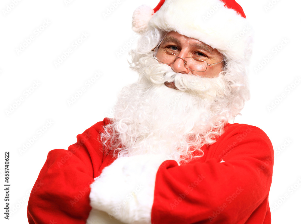 Photo of happy Santa Claus in eyeglasses looking at camera