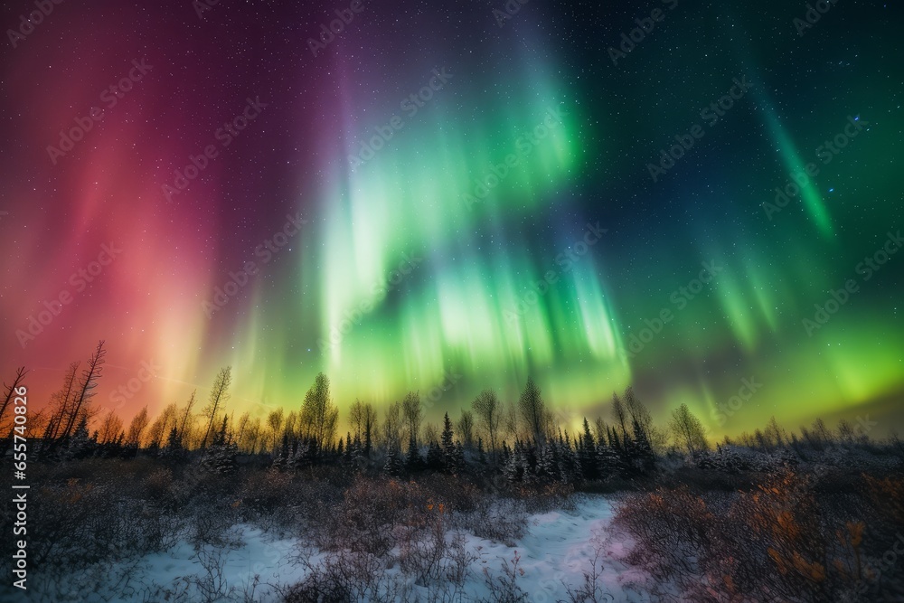 The mesmerizing aurora borealis dancing above a magical forest