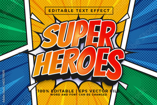 Super Heroes 3d Editable Text Effect Comic Cartoon Style Premium Vector