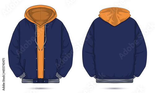 Hoodie jacket template outline front and back view